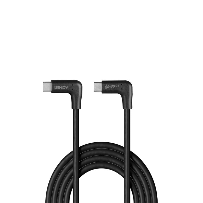 Lindy 0.5m USB 3.2 Right-Angled USB-C to Right-Angled USB-C Cable, 10Gbps