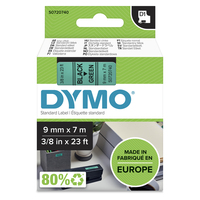 DYMO Authentic D1 Labels | Black Print on Green Tape | 9 mm x 7 m | Self-Adhesive Labels for LabelManager Label Makers | Made in Europe