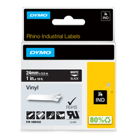 DYMO Rhino Industrial Vinyl Labels | 24 mm x 5.5 m | White Print on Black | Self-Adhesive | for LabelManager & Rhino Label Makers