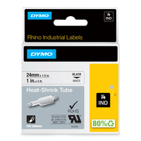 DYMO Rhino Industrial Heat-Shrink Cable Label Tubes | 24 mm x 1.5 m | Black Print on White | Self-Adhesive | for Rhino Label Makers