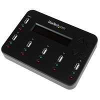 StarTech.com Standalone 1 to 5 USB Thumb Drive Duplicator and Eraser, Multiple USB Flash Drive Copier, System and File and Whole-Drive Copy at1.5 GB/min, Single and 3-Pass Erase, LCD Display - TAA