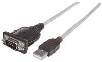 Manhattan USB-A to Serial Converter cable, 1.8m, Male to Male, Serial/RS232/COM/DB9, Prolific PL-2303RA Chip, Black/Silver cable, Three Years Warranty