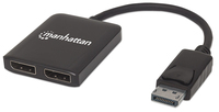 Manhattan DisplayPort 1.2 to 2-Port DisplayPort 1.2 Splitter Hub with MST, 4K@30Hz, USB-A Powered, Video Wall Function, Black, MST = Multi-Stream Transport, 3 Year Warranty
