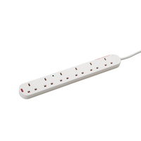 connektgear 2m 6 Way Surge Protected Extension Block - UK Plug to 6 x UK Sockets - White