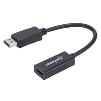 Manhattan DisplayPort 1.1 to HDMI Adapter Cable, 1080p@60Hz, Male to Female, Black, Cable 15cm, DP With Latch, Not Bi-Directional, Three Year Warranty, Equivalent to DP2HDMI