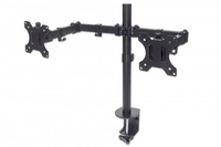 Manhattan Dual Desk Mount for TV & Monitors (Full Motion), For screens 10" to 27", Clamp Assembly, VESA compatability: 75x75 and 100x100mm - check the dimensions of the four mounting holes on back of screen to ensure it fits, Max 8kg (each), Black, Bracket
