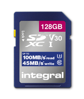 Integral 128GB SD MEMORY CARD SDXC UHS-1 U3 CL10 V30 UP TO R-100 MBS