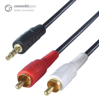 connektgear 3m 3.5mm Stereo to 2 x RCA/Phono Audio Cable - Male to Male - Gold Connectors