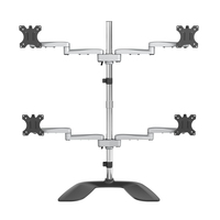 StarTech.com Desktop Quad Monitor Stand - Ergonomic VESA 4 Monitor Arm (2x2) up to 32" - Free Standing Articulating Universal Pole Mount - Height Adjustable/Tilt/Swivel/Rotate - Silver