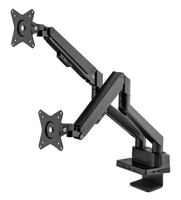 Manhattan Dual Desk Mount for TV & Monitors (Full Motion Gas Spring) with built-in Dock, For screens to 27", Ports (x7): Ethernet,HDMI (x2),USB-A (x3) and USB-C,Power Delivery (100W) to USB-C Port (Separate USB-C wall charger/cable needed),VESA: 75x75 and 100x100mm