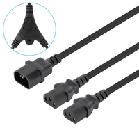 Manhattan Power Cord/Cable Y-Splitter, C14 Male to 2x C13 Female (kettle lead), Monitor to CPU, 1.8m, 10A, Black, Powers two devices from one PDU, Lead, Lifetime Warranty