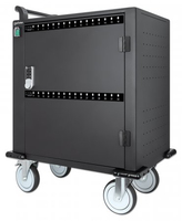 Manhattan Charging Cabinet/Cart via USB-C x32 Devices, Trolley, Power Delivery 18W per port (576W total), Suitable for iPads/other tablets/phones/smaller chromebooks, Bays 330x22x235mm, Device charging cables not included, Lockable (PIN code), EU & UK power cords
