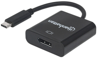 Manhattan USB-C to DisplayPort 1.2 Adapter Cable, 4K@30Hz, 21cm, Male to Female, Black, Lifetime Warranty