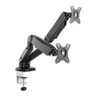 Manhattan Dual Desk Mount for TV & Monitors (Full Motion Spring), For screens 10" to 27", C-Clamp or Grommet Assembly,VESA compatability: 75x75 and 100x100mm -check the dimensions of the four mounting holes on back of screen to ensure it fits,Max 9kg (each),Bracket