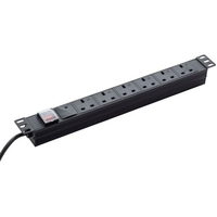 connektgear 3m 6 Way Surge Protected Horizontal Rack Mount Power Extension Block UK Plug to 6 x UK Sockets - Black