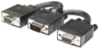 Manhattan Passive SVGA/VGA Y Splitter Cable, HD15 Male to Two HD15 Females, 15cm, Mirrors One Video Signal to Two Monitors, Fully Shielded, Black, Lifetime Warranty