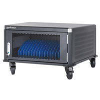 Manhattan Laptop Charging Cart/Trolley via AC Adapter (UK) 20-bay, Install device's AC Adapter (power cables) into unit, Suitable for ALL laptops (to 15.6"), iPads, MacBooks, Chromebooks, other portable devices, Bays 380x30x280mm, Cabinet, Lockable