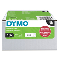 DYMO Authentic D1 Labels | Black Print on White | 19mm x 7m | Self-Adhesive Labels for LabelManager Label Printers | 10 Count
