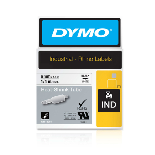 DYMO IND Heat-Shrink Tube Labels - 6mm x 1,5m