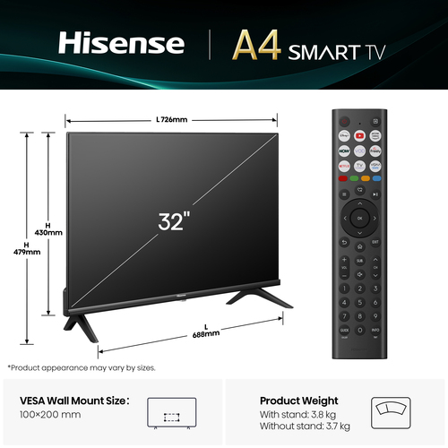 Hisense 32" E4QTUK FHD LED TV with Freely