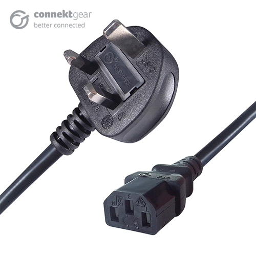 CONNEkT Gear 0.5m UK Mains Power Cable UK Plug to C13 Socket