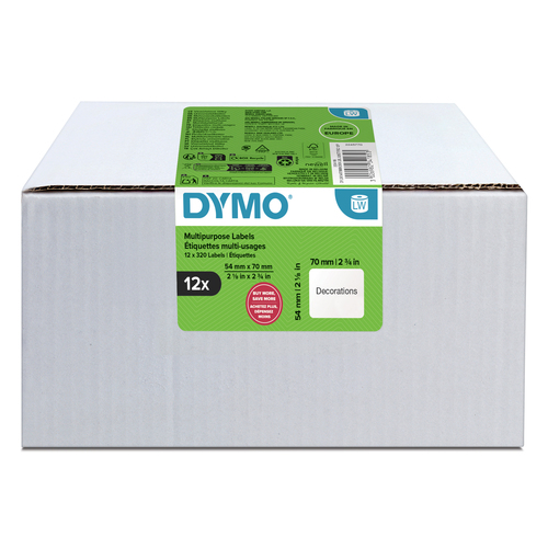 DYMO Authentic LabelWriter Multi-Purpose Labels | 54 mm x 70 mm | Self Adhesive | 12 Rolls of 320 Easy-Peel Labels (3,840 Count) | for LabelWriter Label Makers | Made in Europe