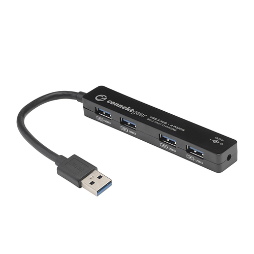 connektgear 4 Port USB 3 Type A Hub - with UK Power Supply - Black