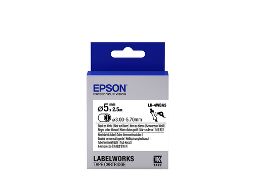 Epson Label Cartridge Heat Shrink Tube (HST) LK-4WBA5 Black/White D5mm (2.5m)