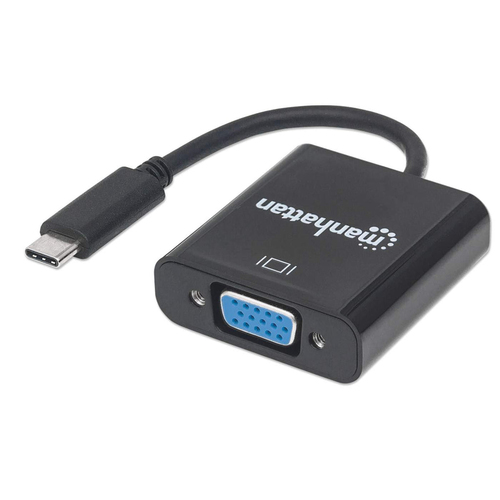 Manhattan USB-C to VGA Adapter Cable, 1080p@60Hz, 8cm, Male to Female, Black, Lifetime Warranty, Equivalent to CDP2VGA