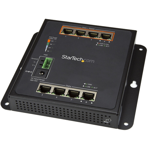 StarTech.com Industrial 8 Port Gigabit PoE Switch - 4 x PoE+ 30W - Power Over Ethernet - Hardened GbE Layer/L2 Managed Switch - Rugged High Power Gigabit Network Switch IP-30/-40C to +75C - TAA