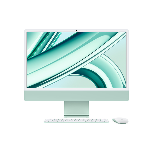 iMac 24-inch Green - M3 chip with 8-core CPU, 10-core GPU and 16-core Neural Engine - 8GB RAM - 256GB SSD storage - Gigabit Ethernet - Magic Mouse - Magic Keyboard with Touch ID - British - UK Power