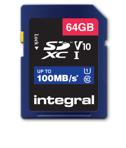 Integral 64GB SD CARD SDXC UHS-1 U1 CL10 V10 UP TO 100MBS READ