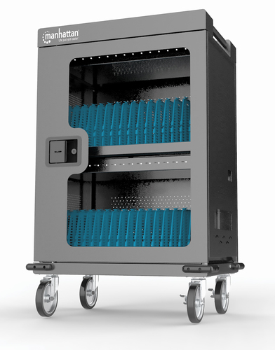 Manhattan iPad to 13", MacBook Air to 15" & Chromebook 16" 32-bay Charging Trolley/Cart via USB-C, Also other tablets/smartphones (with device to USB-C cable), Bays 404x27.6x283mm,Device charging cables not included (suggest USB-C cable 354868),Cabinet