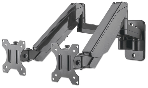 Manhattan Dual Wall Mount for TV & Monitors (Full Motion Gas Spring), For screens 17" to 32", VESA compatibility: 75x75mm and 100x100mm - check the dimensions of the four mounting holes on back of screen to ensure it fits, Max 8kg each, Black, Bracket