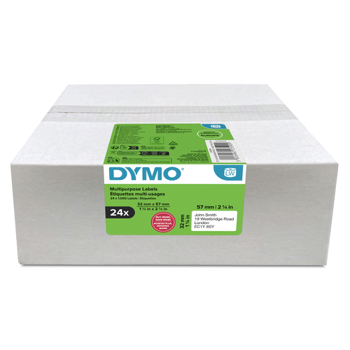 DYMO Authentic LabelWriter Multi-Purpose Labels | 32mm x 57mm | 24 Rolls of 1,000 Easy-Peel Labels (24,000 Count) | Self-Adhesive | for LabelWriter Label Makers