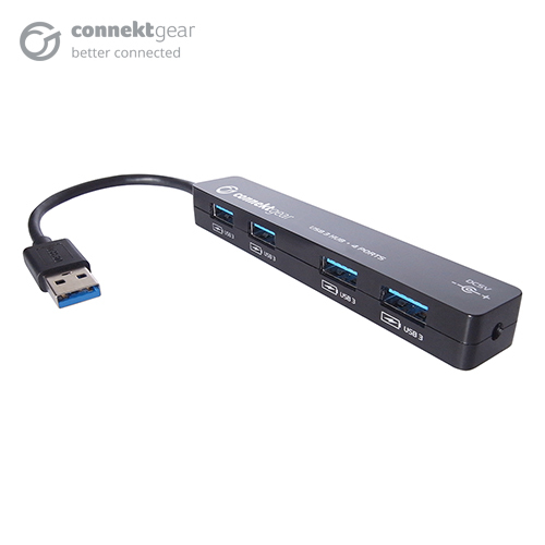 CONNEkT Gear 4 Port Hub USB 3 - Bus Powered - Black