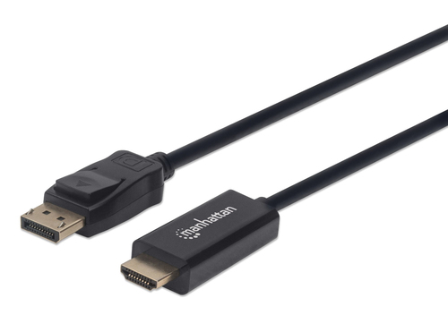 Manhattan DisplayPort 1.1 to HDMI Cable, 1080p@60Hz, 1.8m, Male to Male, DP With Latch, Black, Not Bi-Directional, Three Year Warranty