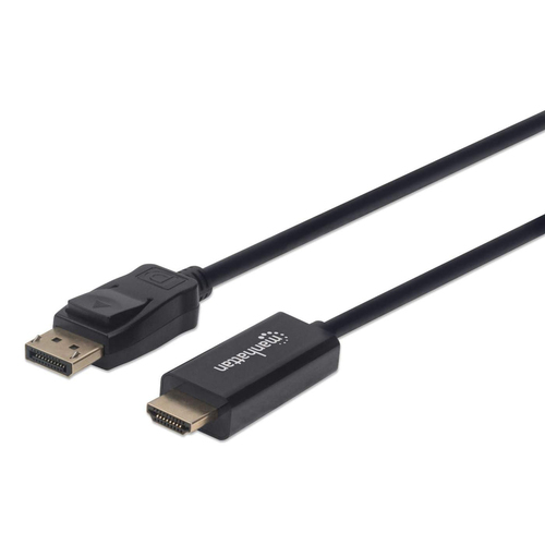 Manhattan DisplayPort 1.1 to HDMI Cable, 1080p@60Hz, 1m, Male to Male, DP With Latch, Black, Not Bi-Directional, Three Year Warranty