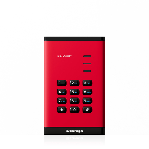 iStorage diskAshur³ HDD 4TB Red | Secure Portable Hard Drive | FIPS 140-3 Level 3 Complaint |Common Criteria EAL 5+ | PIN protected | AES-XTS 256-bit hardware encryption | GDPR, TAA Compliant | Dust/Water Resistant |