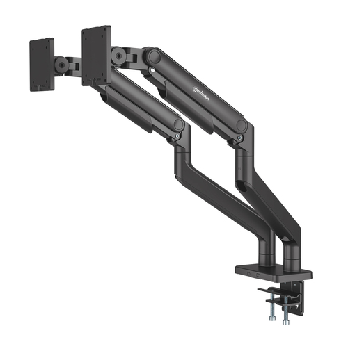 Manhattan Dual Desk Mount for TV & Monitors (Full Motion Spring), For screens 13" to 45", Clamp or Grommet Assembly, VESA compatibility: 75x75 and 100x100mm - check the dimensions of the four mounting holes on back of screen to ensure it fits, Max 20kg (each)