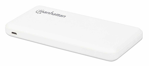 Manhattan Power Bank, 10000 mAh, 2 USB-A Output Ports with 2.1 A Shared Output, 2 Input Ports (USB-C and Micro-USB, 2 A each), White