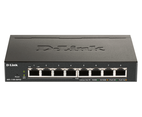 D-Link DGS-1100-08PV2/B network switch Managed L2/L3 Gigabit Ethernet (10/100/1000) Power over Ethernet (PoE) Black