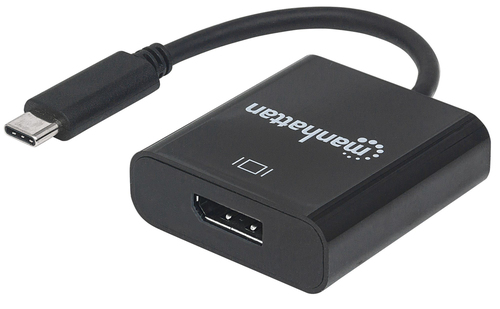 Manhattan USB-C to DisplayPort 1.2 Adapter Cable, 4K@30Hz, 21cm, Male to Female, Black, Lifetime Warranty