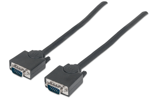 Manhattan VGA Monitor Cable, 1.8m, Black, Male to Male, HD15, Cable of higher SVGA Specification (fully compatible), Fully Shielded, Lifetime Warranty