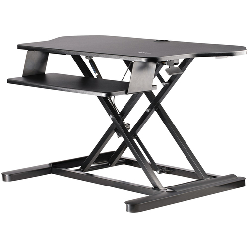 StarTech.com Corner Sit Stand Desk Converter with Keyboard Tray - Large Surface (35" x 21") - Height Adjustable Ergonomic Desktop/Tabletop Standing Workstation - Supports Dual Monitors - TAA