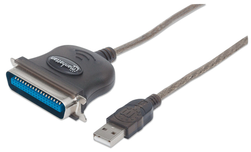Manhattan USB-A to Parallel Printer Cen36 Converter Cable, 1.8m, Male to Male, Black, 12Mbps, IEEE 1284, bus power, Three Year Warranty, Polybag