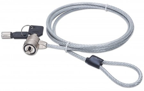Manhattan Laptop Lock (Kensington) with two keys, Compatible with Kensington standard style locks, 1.5m cable, Anti theft, Strong steel cable - metal with clear PVC jacket, Notebook, Lifetime Warranty