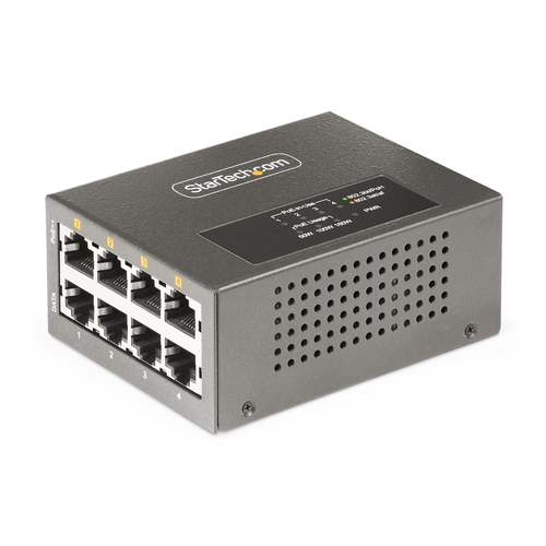 StarTech.com 4-Port Multi-Gigabit PoE++ Injector, 5/2.5G Ethernet (NBASE-T), PoE/PoE+/PoE++ (802.3af/802.3at/802.3bt), 160Watts Power Budget, Wall/DIN Rail Mountable, Unmanaged