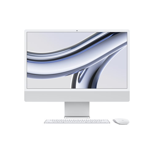 iMac 24-inch Silver - M3 chip with 8-core CPU, 10-core GPU and 16-core Neural Engine - 8GB RAM - 256GB SSD storage - Gigabit Ethernet - Magic Mouse - Magic Keyboard with Touch ID - British - UK Power