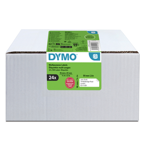 DYMO Authentic LabelWriter Small Multi-Purpose Labels | 19 mm x 51 mm | Self-Adhesive | 24 Rolls of 500 Easy-Peel Labels (12,000 Count) | for LabelWriter Label Makers | Made in Europe